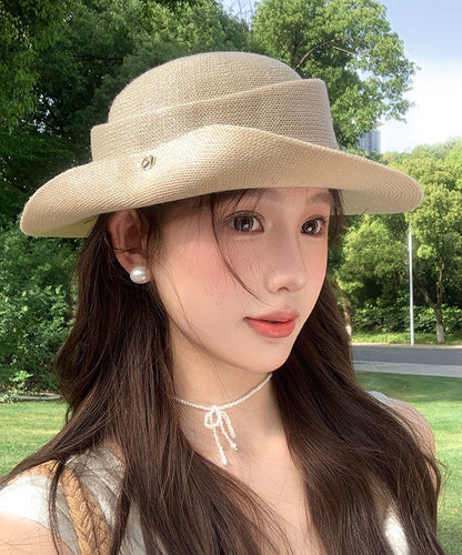 2026 New Summer Beige Grass Woven Flip Eave Sun Hat