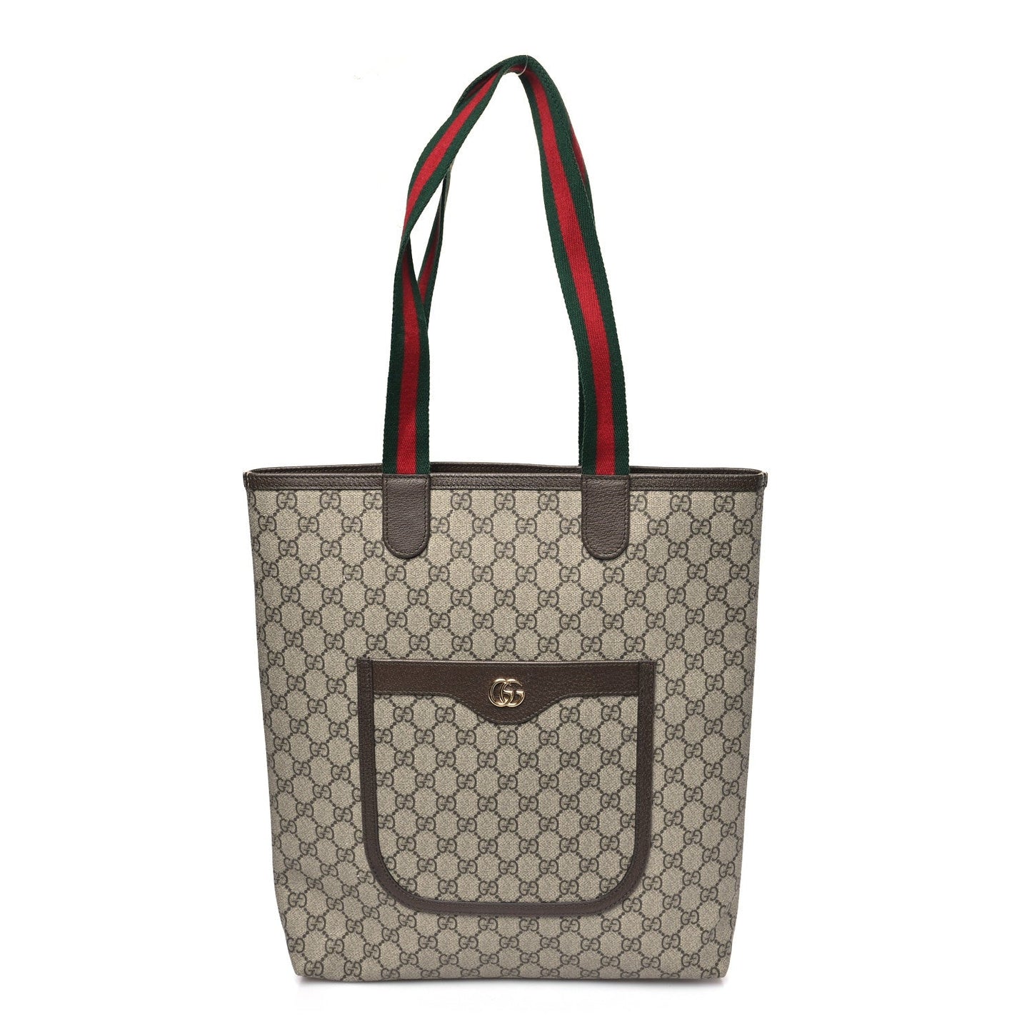 GG Supreme Monogram Web Ophidia Vertical Front Pocket Shopping Tote Brown
