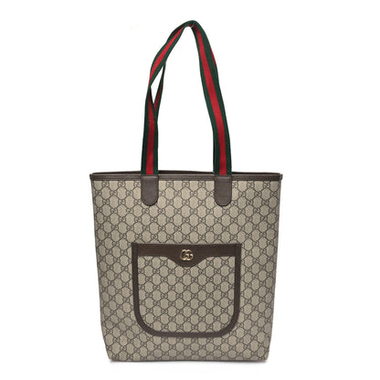 GG Supreme Monogram Web Ophidia Vertical Front Pocket Shopping Tote Brown