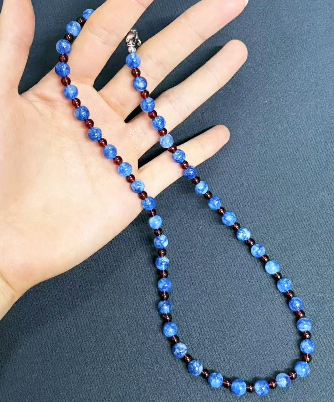 DIY Blue Sterling Silver Crystal Beading Gratuated Bead Necklace