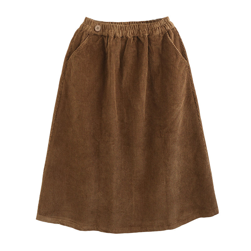 Autumn  Solid Corduroy Cotton A-Line Skirt