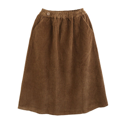 Autumn  Solid Corduroy Cotton A-Line Skirt