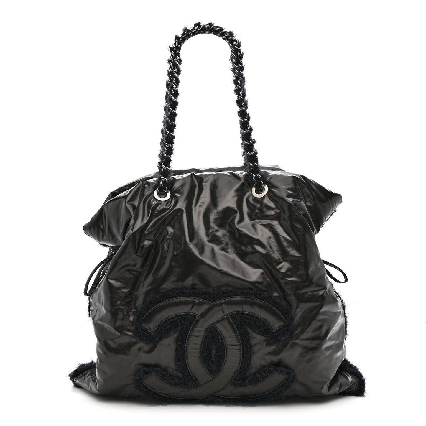 Vinyl Mohair Trimmed CC Bonbons Tote Black