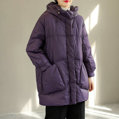 Women Fashion Hooded Lacing Loose Down Coat
