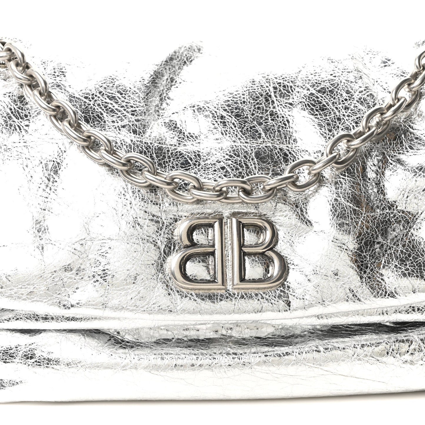 Metallized Arena Calfskin Medium Monaco Chain Shoulder Bag Silver