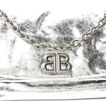 Metallized Arena Calfskin Medium Monaco Chain Shoulder Bag Silver
