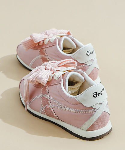 Pink Suede Women Lace Up Splicing Casual Flat Shoes