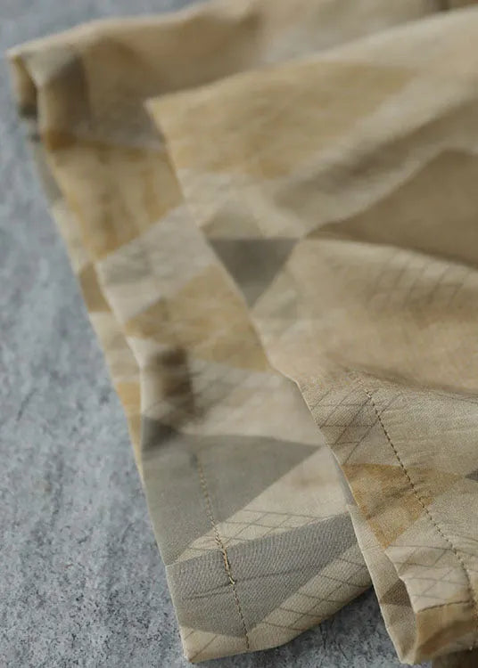 Diy Khaki Peter Pan Collar Print Cozy Mid Dress Short Sleeve