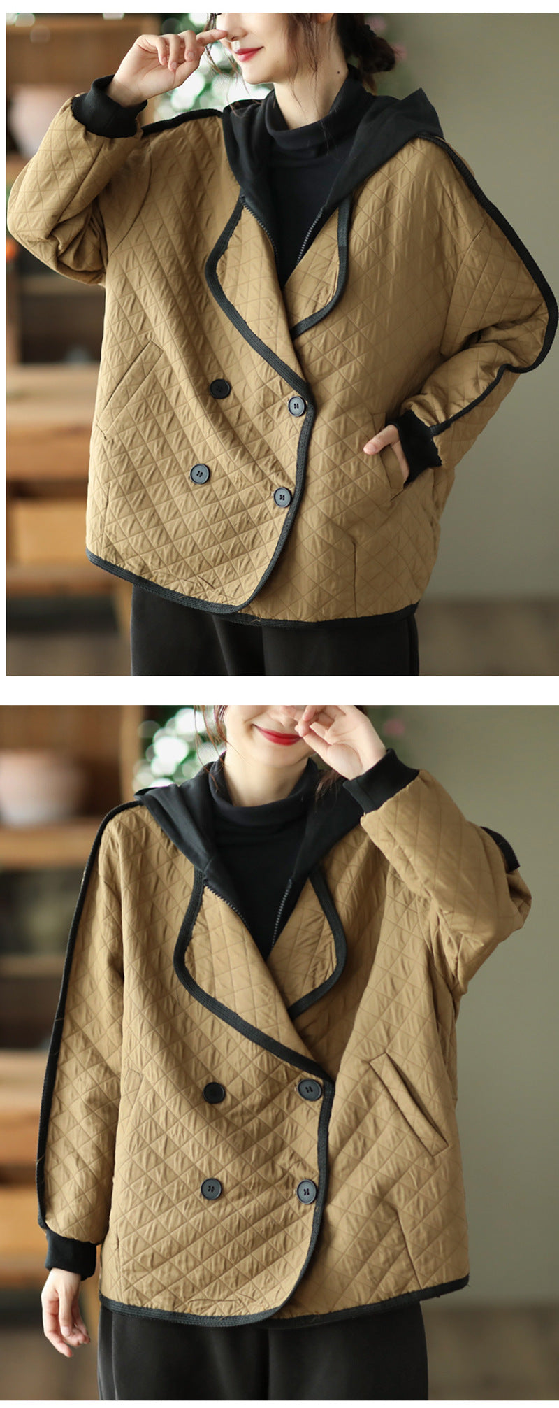 Retro Fashion Double Breasted Casual Fake Two Piece Coat