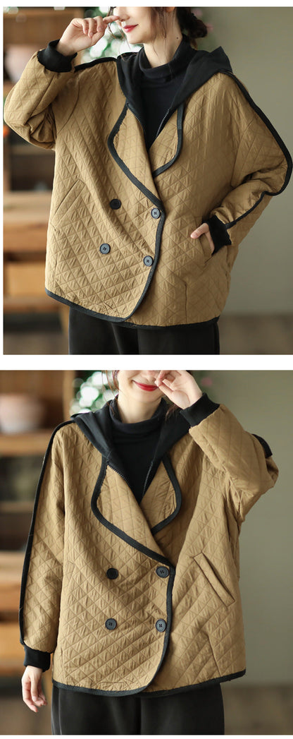 Retro Fashion Double Breasted Casual Fake Two Piece Coat