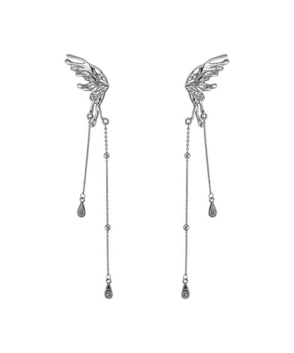 Casual Silk Copper Butterfly Tassel Drop Earrings
