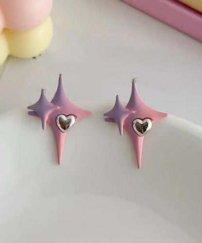 Cute Pink Alloy Star Love Stud Earrings