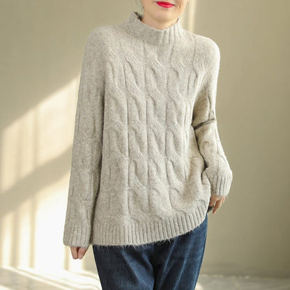 Women Autumn Winter Solid Loose Knitted Sweater