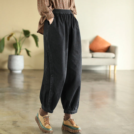 Women Loose High Waist Autumn Cotton Jeans