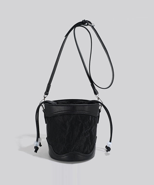 Classy Black Patchwork Drawstring Solid Durable Bucket Bag