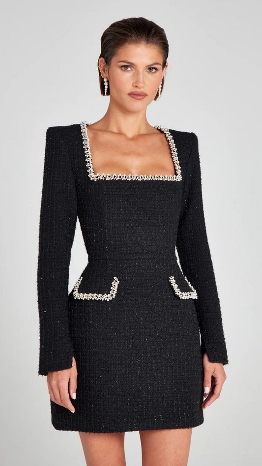 Sexy Rhinestone U-Collar Waist-Tight Luxury Dress