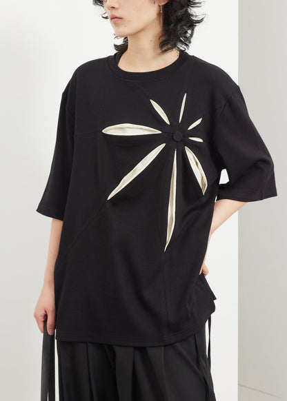 Casual Black O-Neck Print T Shirt Summer