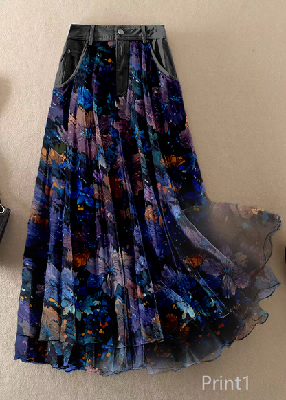 Natural Print1 high waist Patchwork Tulle Skirts Spring