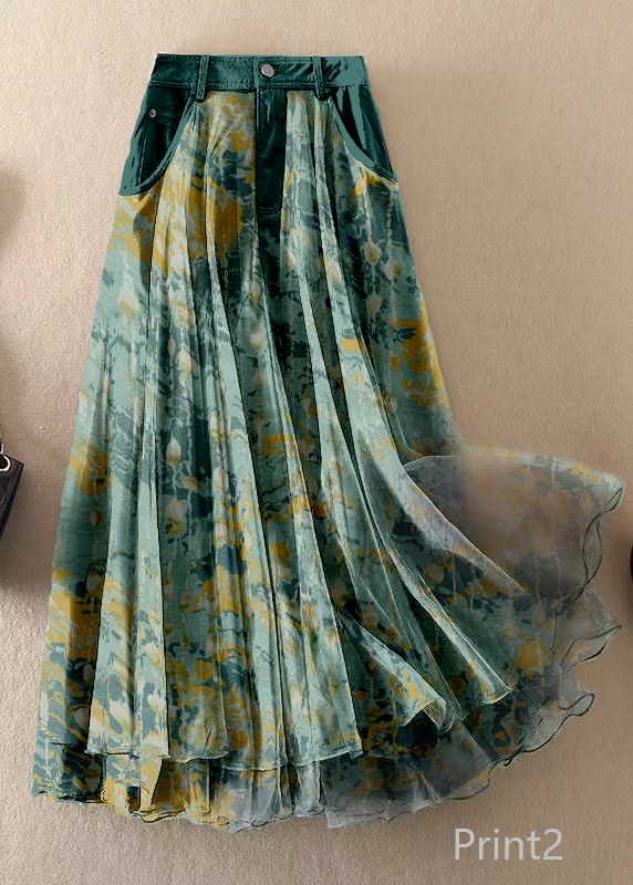 Natural Print1 high waist Patchwork Tulle Skirts Spring