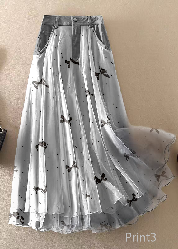 Natural Print3 high waist Patchwork Tulle Skirts Spring