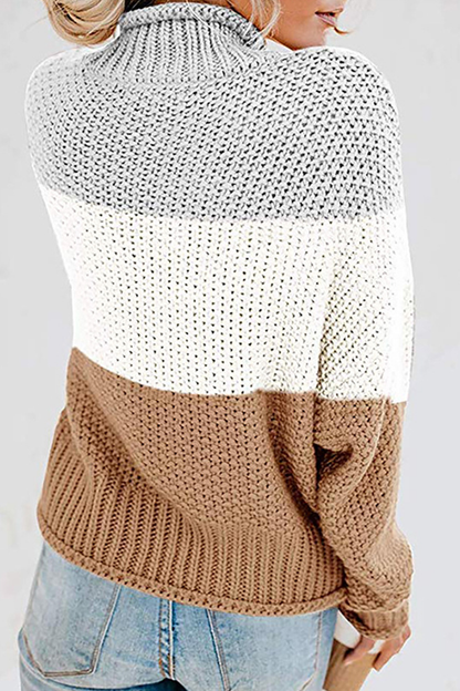 Casual Patchwork Contrast Turtleneck Tops(7 Colors)