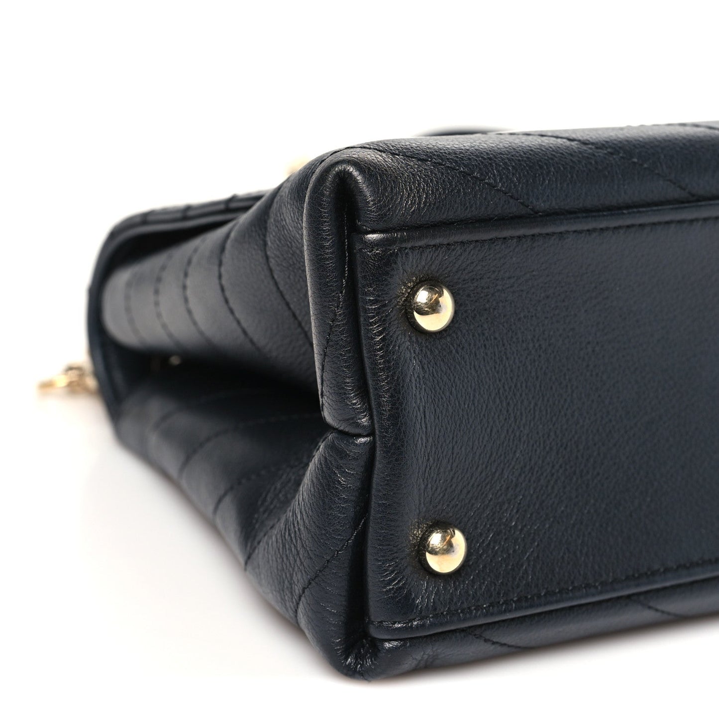 Grained Calfskin Chevron Stitched Small Chic Top Handle Flap Black