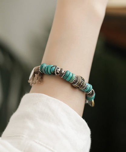 Vintage Silk Sterling Silver Turquoise Bucket Bead Charm Bracelet