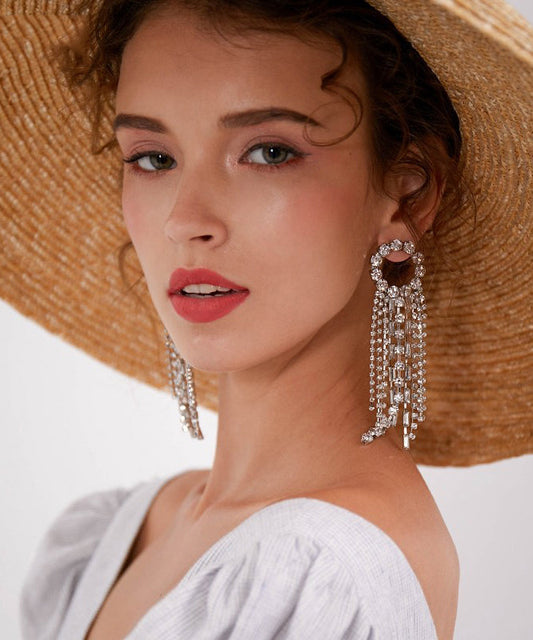 Casual Silk Copper Zircon Tassel Drop Earrings