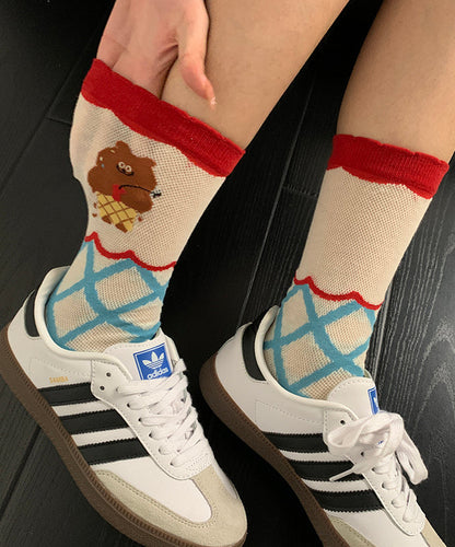 Summer Thin Cute Cartoon Jacquard Mid Calf Socks