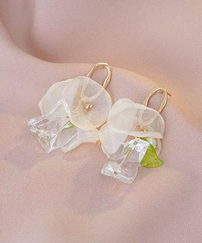 Classy Gold Acrylic Overgild Tulle Floral Hoop Earrings