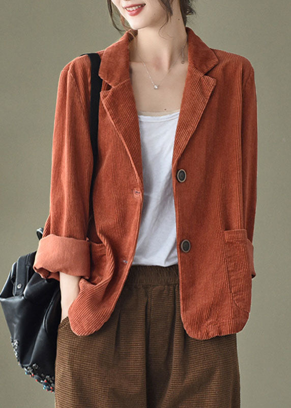 Chic Caramel button pockets V Neck Corduroy coats