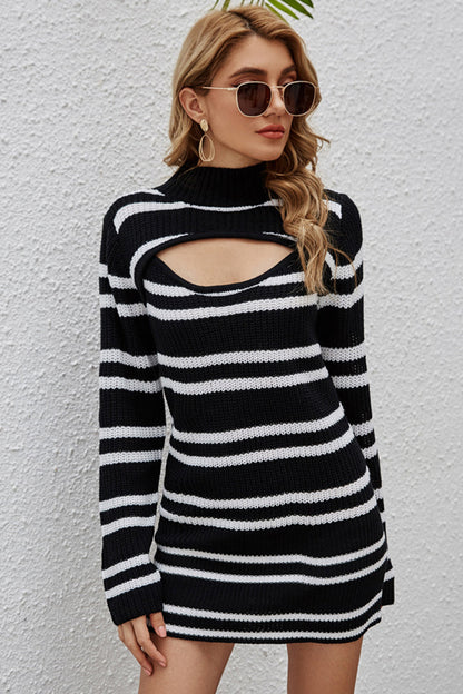 Striped Contrast Hole Knitted Pullover