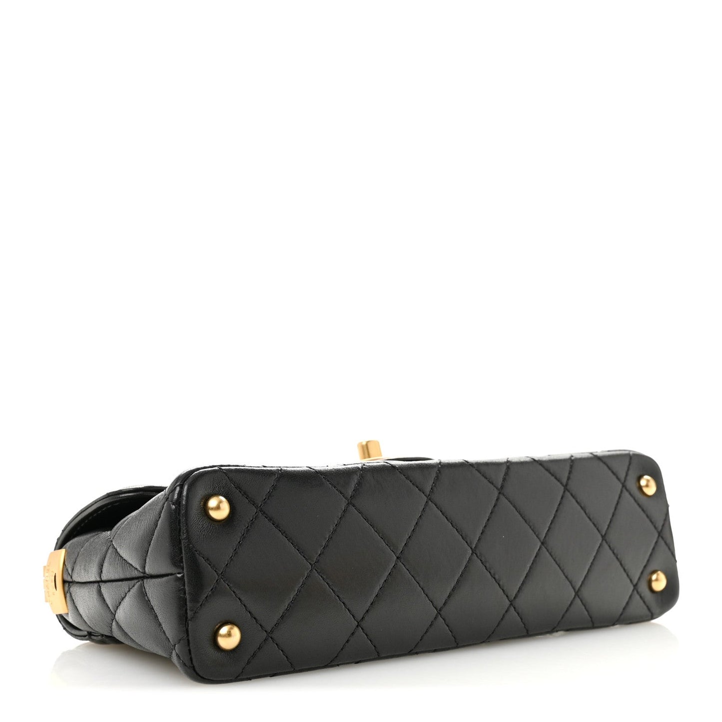 Lambskin Quilted Mini Flap Top Handle Bag Black