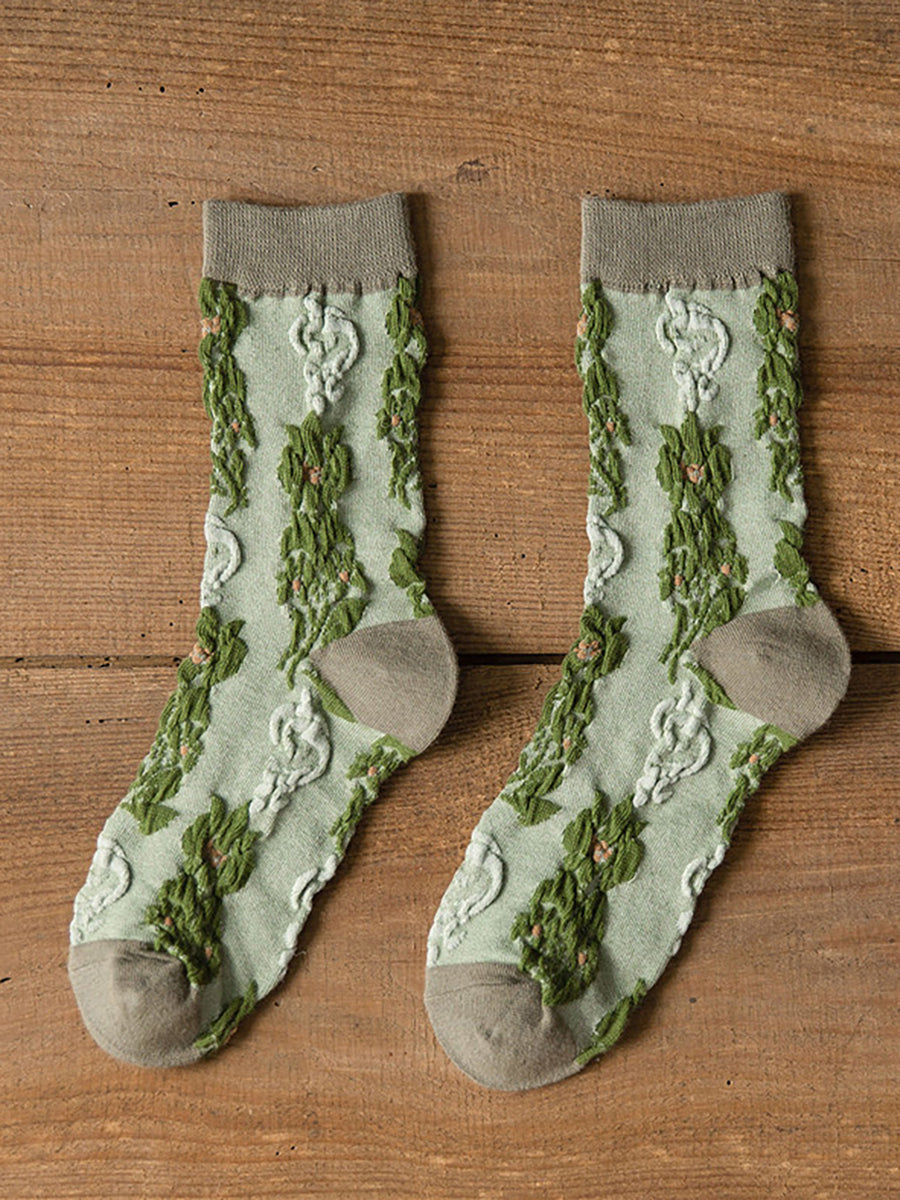 5 Pairs Floral Women Casual Cotton Autumn Winter Socks