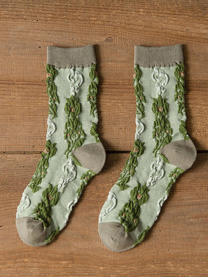 5 Pairs Floral Women Casual Cotton Autumn Winter Socks