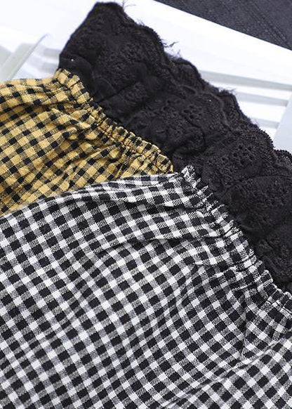 Oversize patchwork cotton Dresses Wardrobes Tunic Tops yellow plaid Dress