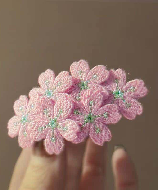 Cute Pink Knit Embroidery Floral Hairpin