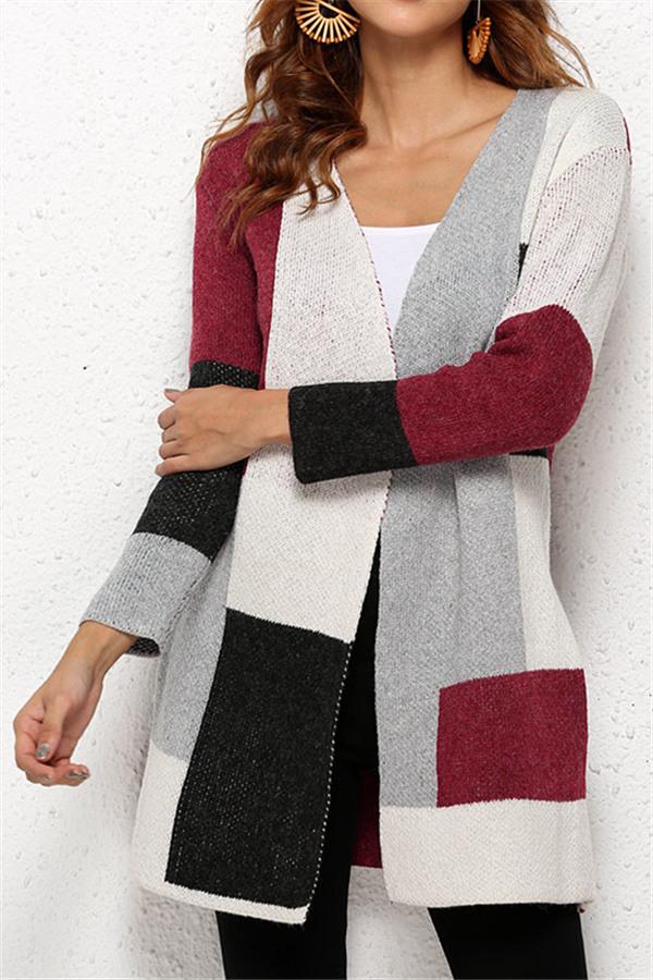Knit Multi color Long Sleeve Cardigan - Green