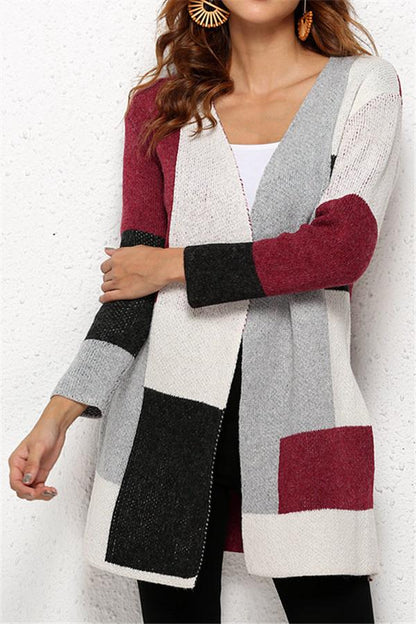 Knit Multi color Long Sleeve Cardigan - Green