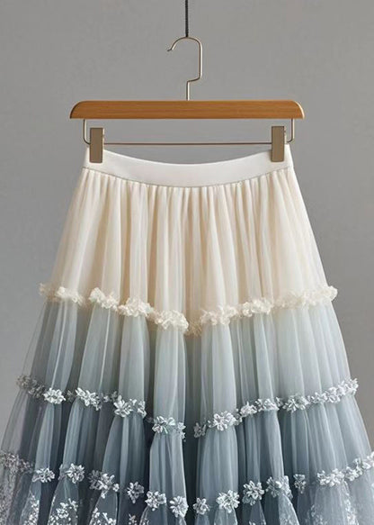 Plus Size Gradient Color Ruffled Print Tulle Skirt Summer