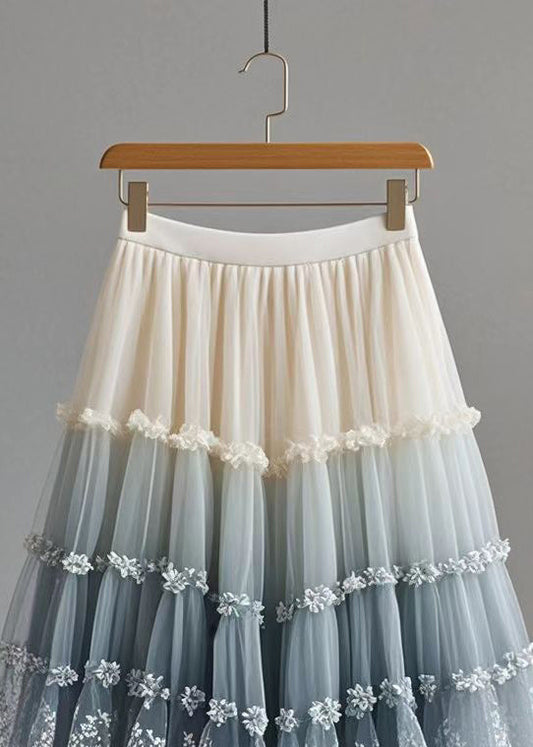 Plus Size Gradient Color Ruffled Print Tulle Skirt Summer