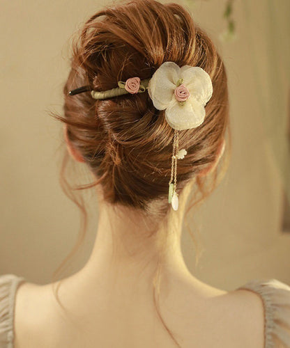 Boutique Tulle Floral Pearl Plastic Tassel Hairpin