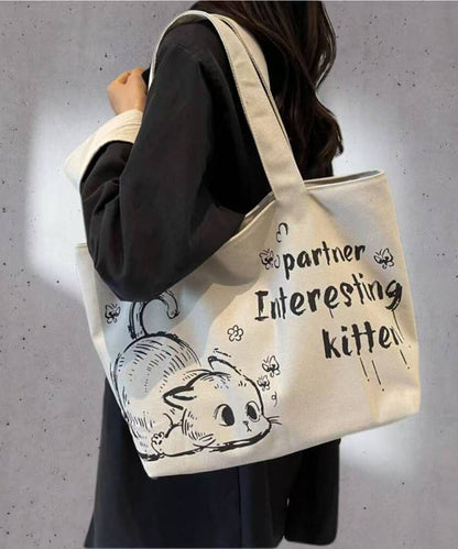 Elegant Character Print Large Capacity Canvas Satchel Handbag