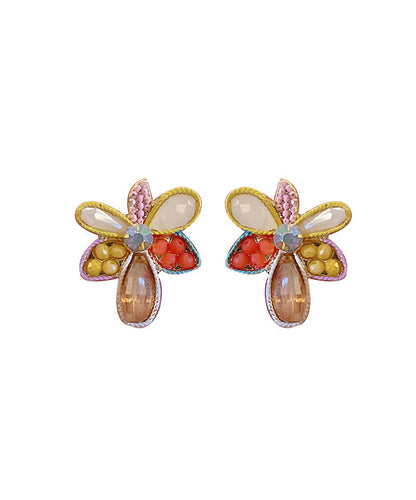 Modern Rainbow Alloy Acrylic Crystal Floral Stud Earrings