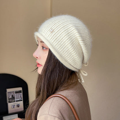 Women Winter Knitted Drawstring Hemming Warm Hat