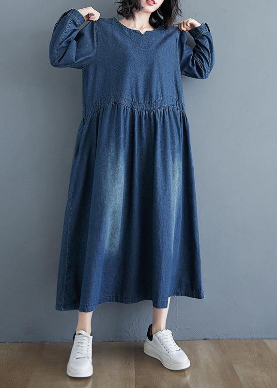 Chic O Neck Cinched  Tunic Wardrobes Denim Blue Art Dresses