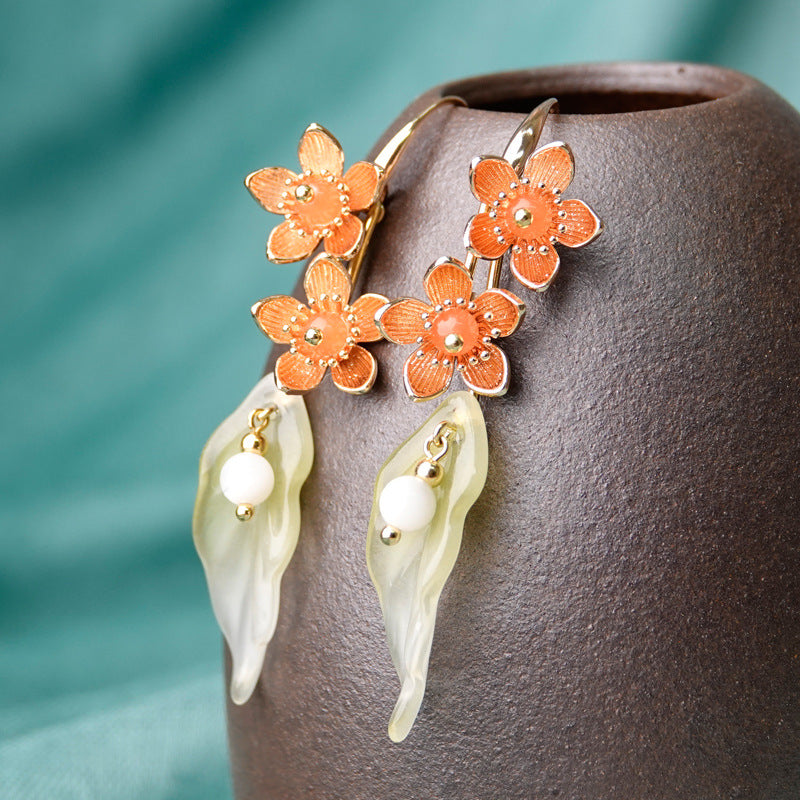 Niche Design National Style High-End Flower Earrings