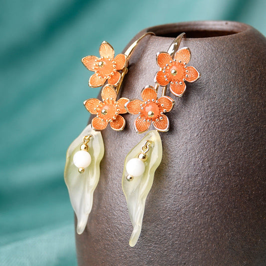 Niche Design National Style High-End Flower Earrings