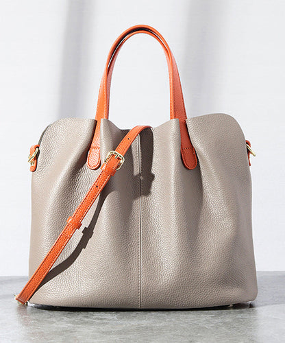 Classy Grey Versatile Durable Calf Leather Tote Bag