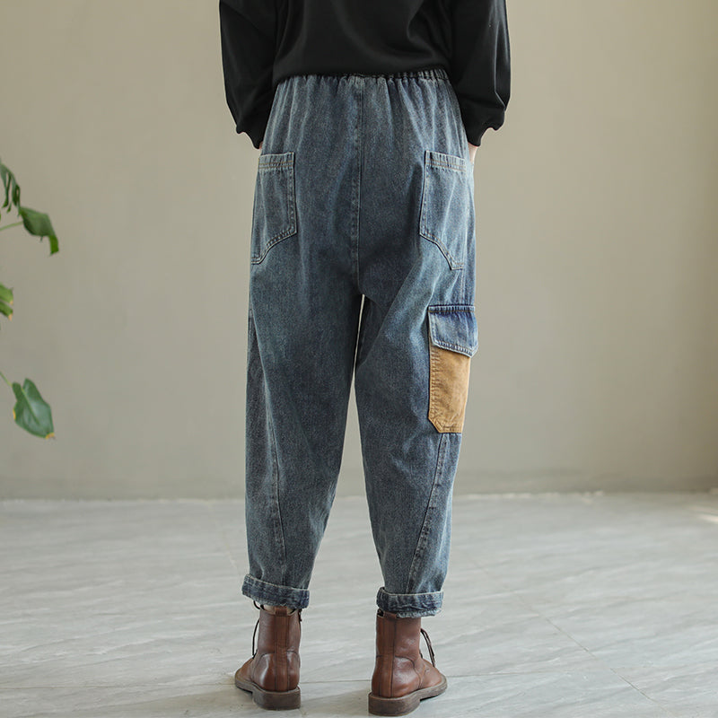 Women Autumn Color Matching Harem Jeans
